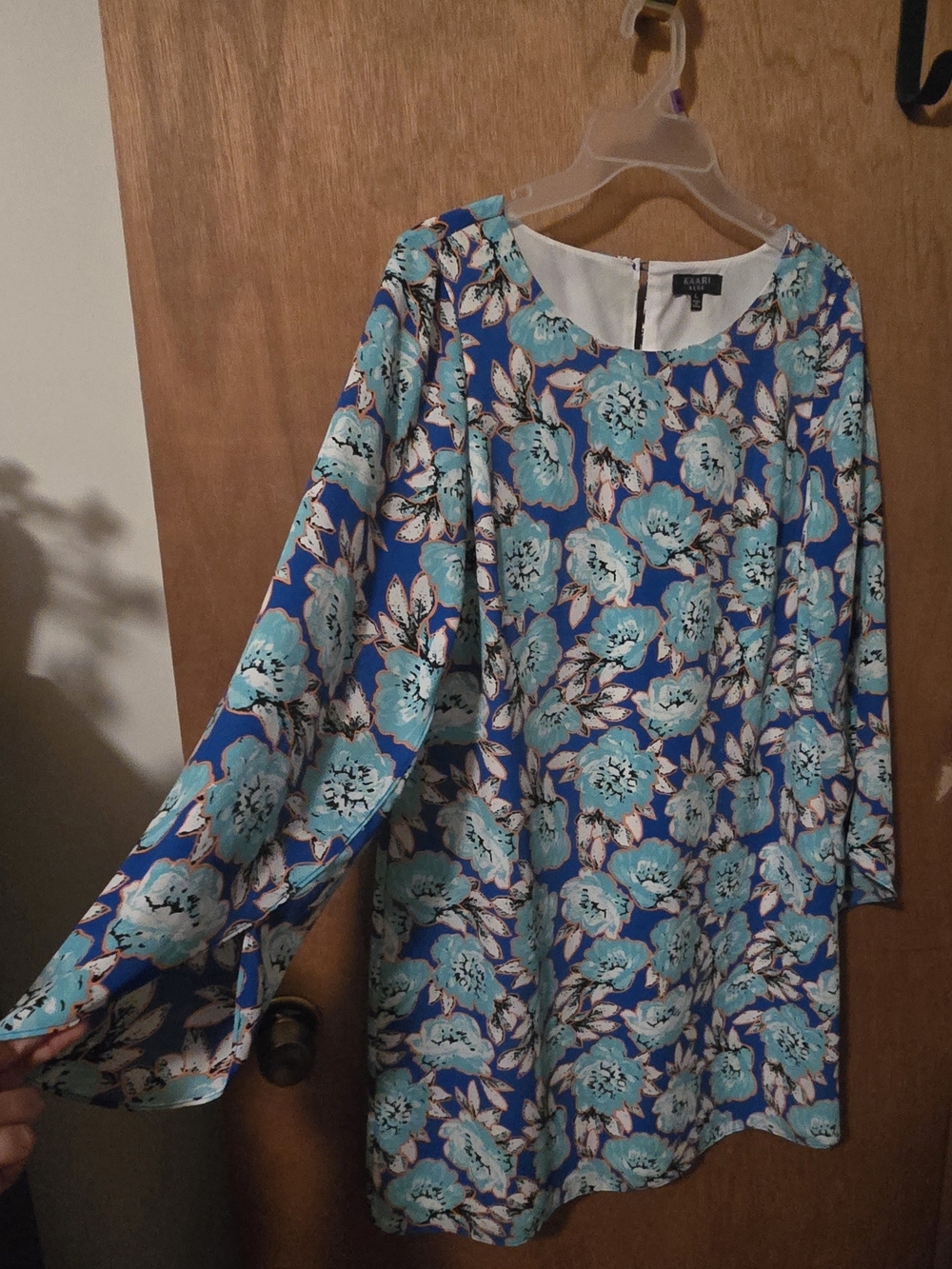 Kaari Blue Turquoise Floral Long-Sleeve Dress With Flowing Sleeves